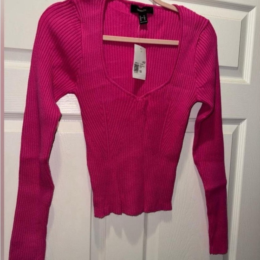 Pink Ribbed Knit Sweater Top - Picture 2 of 7